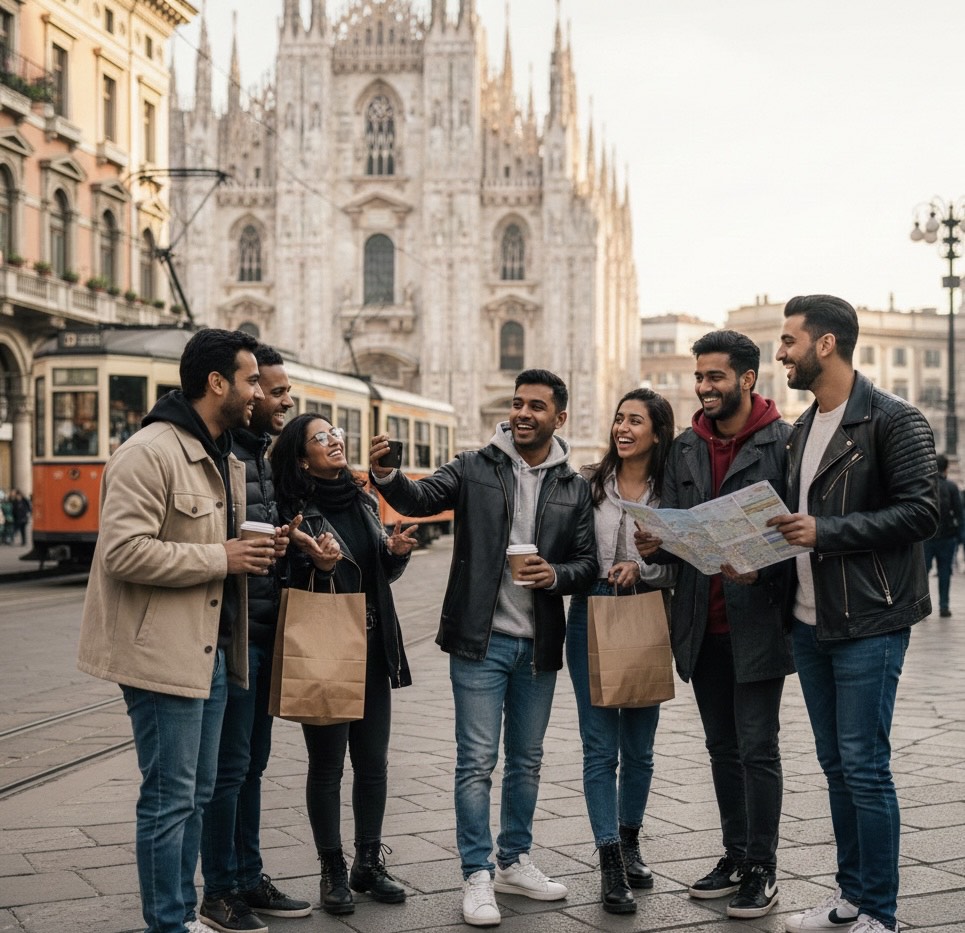 Students in front of the Duomo, Milan